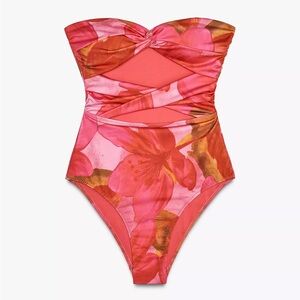 Zara Pink Floral One Piece Swimsuit